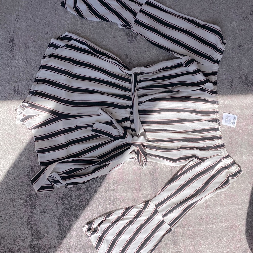 Striped off shoulder romper from urban outfitters